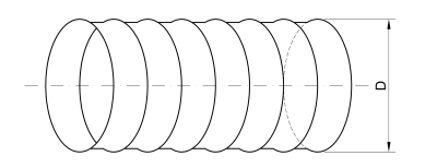 Rury wentylacyjne okrągłe elastyczne z PVC ze spiralą drucianą usztywniającą konstrukcję - rysunek wymiarowy