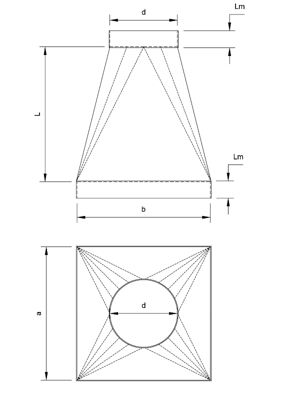 Rectangular / circular intermediate piece
